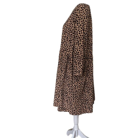 Gorman Brown Tan Leopard Animal Print Pockets Fine Corduroy Dress 14 - Picture 5 of 7